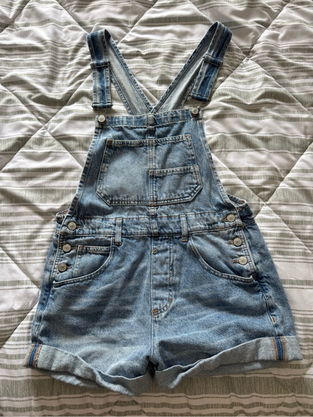 We The Free Light Blue Denim Overall Shorts